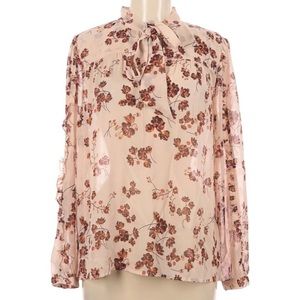 Lucky Brand Sheer Long Sleeve Blouse Neck Tie NWOT